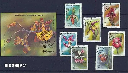 1993 Madagaskar, Satz 7 W gestempelt, auf Steckkarte