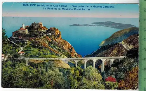 Eze, Verlag: Rostan et Munier, Nice, Postkarte mit Frankatur  und Stempel, NICE 26.IV.1926, MIT BEFÖRDERUNGSSPUREN