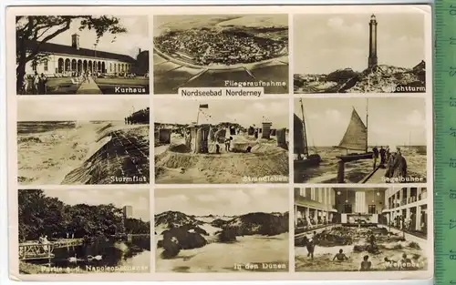 Norderney, Nordseebad,  Verlag: Hamb. Luftb., R.L.M. freigeg. , Postkarte mit Frankatur und Stempel,