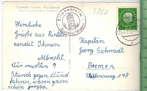 Rinteln/Weser-Klippenturm, Gastst. Geschw. Kleinschmidt  um 1950/1960 Verlag: Aero-Bild, Fulda,  POSTKARTE,