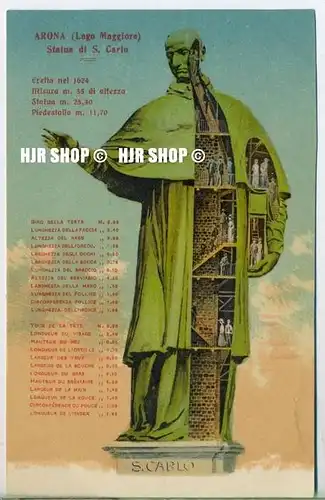 um 1920/1930 Ansichtskarte  „Statue von San Carlo Borromeo in Arona“  ungebrauchte Karte