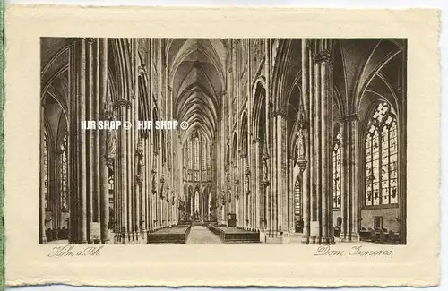 um 1920/1930 Ansichtskarte  „Köln, Dom Inneres,“  ungebrauchte Karte