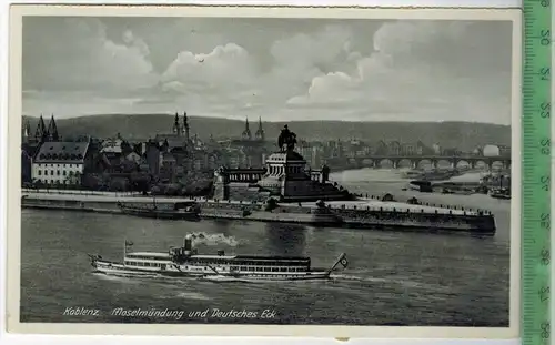 Koblenz, Moselmündung und Deutsches Eck, mit Dampfer, Verlag: ---------,   Postkarte, unbenutzte Karte, Erhaltung: I-II