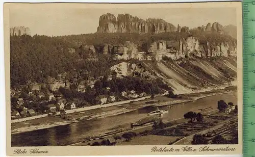 Sächs. Schweiz, Postelwitz m. Elbe u. Schrammsteine um 1930/1940, Verlag:--- , POSTKARTE, Erhaltung: I-II