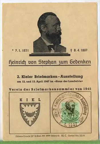2. Kieler Briefmarken-Ausstellung am 12. und 13. April 1947 im Haus der Landwirte, Zustand: I-II
