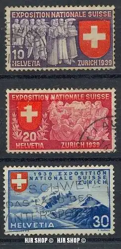 1939 Landesausstellung, Deutsch MiNr.335+336+337 gest. Französisch Minr. 338+339+340 gest