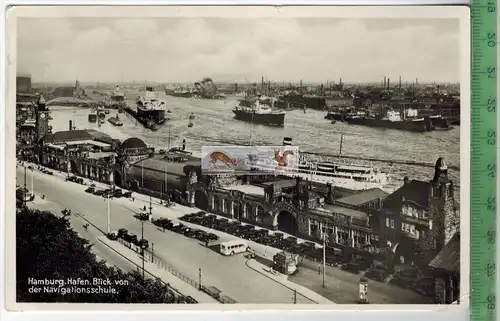 Hamburg, Hafen. Blick von der Navigationsschule -1933 -, Verlag:  -----,   Postkarte mit Frankatur, mit Stempel HAMBURG