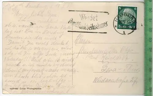 Hamburg, Hafen. Blick von der Navigationsschule -1933 -, Verlag:  -----,   Postkarte mit Frankatur, mit Stempel HAMBURG