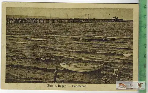 Binz a. Rügen - Badescene-1928-, Verlag : I. Putzenius, Binz, POSTKARTE mit Frankatur, mit Stempel, BINZ  11.2.28