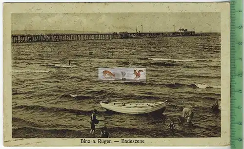 Binz a. Rügen - Badescene-1927-, Verlag : I. Putzenius, Binz, POSTKARTE mit Frankatur, mit Stempel, BINZ  20.7.27