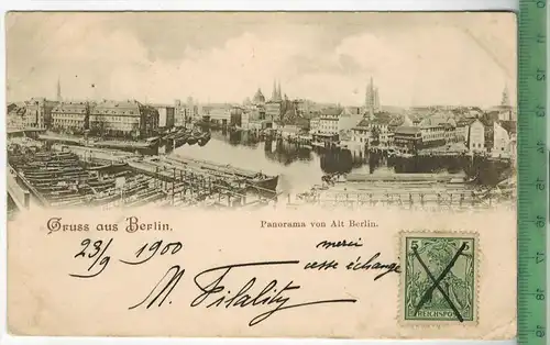 Panorama von Alt- Berlin 1900  Verlag:--------------,  Postkarte, Frankatur,  Stempel,  BERLIN W 23.9.00