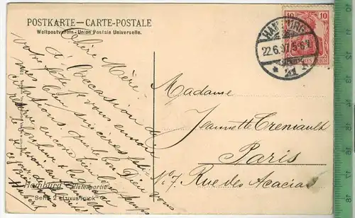 Hamburg, Alsterpartie 1907, Verlag: Knackstedt & Natter, Hamburg , Postkarte, Frankatur,  Stempel, HAMBURG,