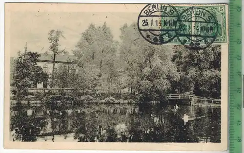 Paradiesgarten, Restaurant und Weingrosshandlung 1914, Verlag:A. Redecker, Berlin-Tempelhof,  Postkarte, Frankatur,