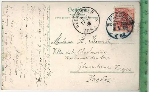 Feldberger Hof, Feldberg 1909, Verlag: Gebr. Metz, Tübingen. 1906,  Postkarte, Frankatur,  Stempel,  FELDBERG,