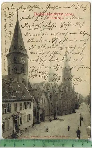 Kaiserslautern, Stitskirche, 1905, Verlag: -----,  Postkarte, rechter Rand minim. Einriss, Frankatur,  Stempel,