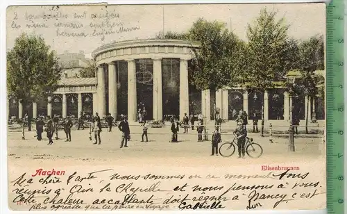 Aachen-Elisenbrunnen, 1902, Verlag:-- ,  Postkarte, Frankatur,  Stempel,  AACHEN 2.6.02 Maße:14  x 9 cm, Erhaltung: I-II
