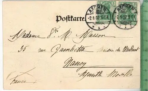 Aachen-Elisenbrunnen, 1902, Verlag:-- ,  Postkarte, Frankatur,  Stempel,  AACHEN 2.6.02 Maße:14  x 9 cm, Erhaltung: I-II