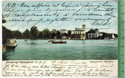 Hamburg, Uhlenhorster Fährhaus, 1905, Verlag: ------, POSTKARTE, Frankatur,  Stempel, HAMBURG 12.7.05, Erhaltung: I-II