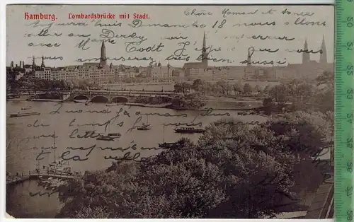 Hamburg, Lombardsbrücke mit Stadt, 1905, Verlag: ----------, POSTKARTE, Frankatur,  Stempel, HAMBURG 18.6.05