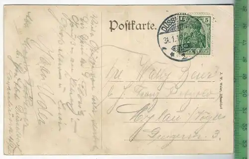 Düsseldorf, Rheinpromenade 1910 - Verlag: J.W. Weier, Düsseldorf,   POSTKARTE -mit Frankatur, mit  Stempel,