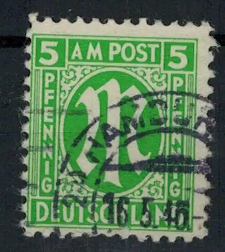 Amerikanische-Britische Zone 1945, MiNr. 19,(o) 5 Pf., sauber gest. 16.5.45 Zustand: gut