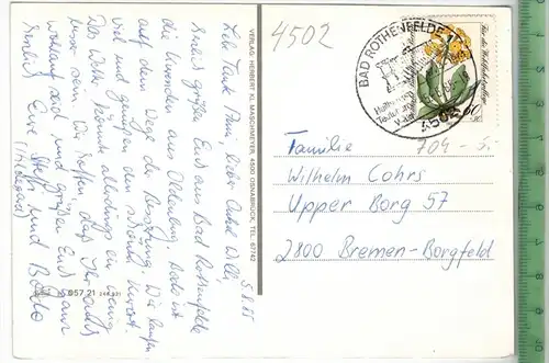 Berlin West 1963, MiNr. 704, EF, 60+30 Pf. Alpenblumen, auf Postkarte, BAD ROTHENFELDE 1;  5.8.85, MiW. 5,00 €
