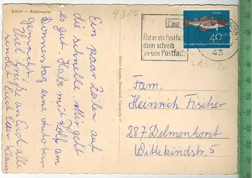 BRD 1964, MiNr. 415, EF, 40+20 Pf. Fische, auf Postkarte,ESSEN-ALTENESSE N 9.5.64, MiW. 20,00, Zustand: gut