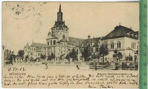 München Neues Nationalmuseum, Verlag: Postkarte mit Frankatur, mit Stempel, MÜNCHEN 8.6.03, NEUENAHR 8.6.03