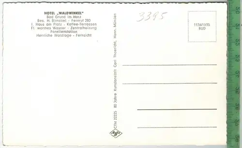Bad Grund/Harz, Hotel „Waldwinkel“ um 1960/1970,  Verlag: Carl Thoericht, Hann. Münden,  POSTKARTE, Erhaltung: I-II,