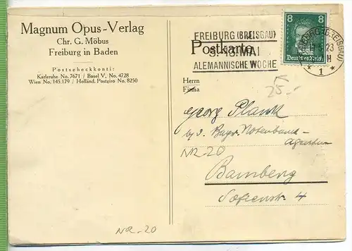 Magnum Opus- Verlag um 1920/1930 Verlag:, Postkarte mit ungenutzter frankierter Antwortkarte mit Frankatur, mit Stempel,