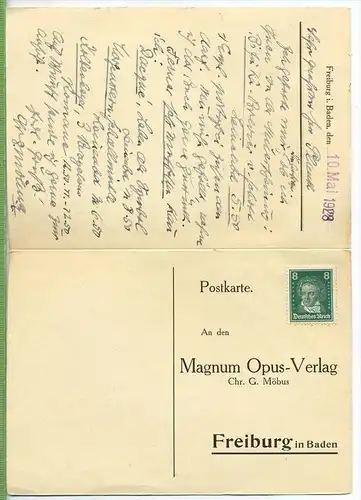 Magnum Opus- Verlag um 1920/1930 Verlag:, Postkarte mit ungenutzter frankierter Antwortkarte mit Frankatur, mit Stempel,