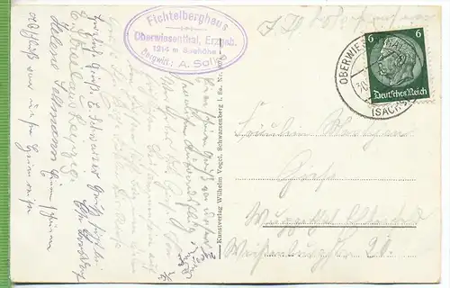 Fichtelberghaus, mit Seilschwebebahn um 1930/1940, Verlag:  W. Vogel, Schwarzenberg, Postkarte Verso : Sonderst.