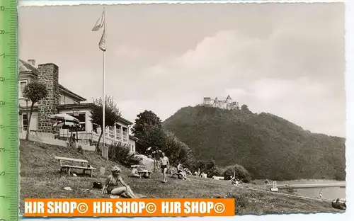 „Edersee, Strandbad mit Schloß Waldeck“  um 1950/1960   ungebrauchte Karte
