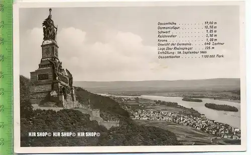 „Rüdesheim am Rhein-Niederwalddenkmal, Verso roter original Stempel“ um 1930/1940 ungebrauchte Karte