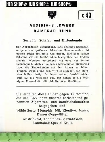 Der Appenzeller Sennenhund, c 43 Austria-Bildwerk, Kamerad Hund, Serie II: Schäfer und Hirtenhunde.