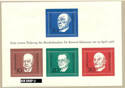 1968, 19. April. Block 4**, Adenauer,  Zustand: sehr gut