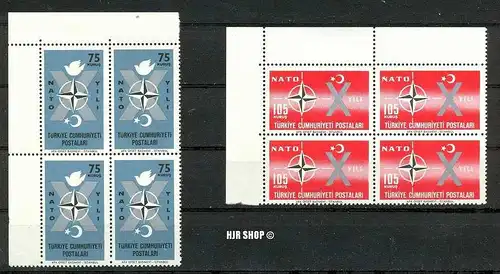 Nato Ausgaben,1962,18. Febr., 10 Jahre Türkei in der  NATO, Minr. 1830,1831**,je Vierer-Marken