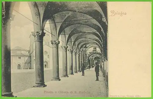 Ansichtskarte,  Bologna - Piazza e Chiesa di S. Stefano