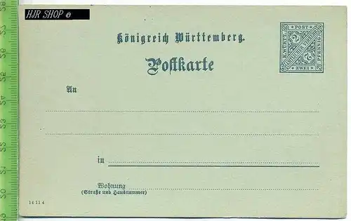 Postkarte, K. Württ. Amtlicher Verkehr,  ungel., postfrisch, Zwei Pfennig