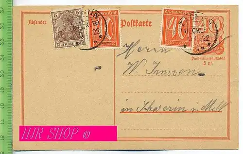 Postkarte, Mecklenburg Gel. 20.01.1922