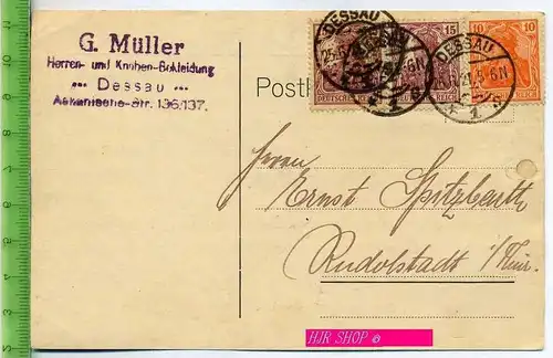 Kaiserreich, Ganzsache, Postkarte MiF 141+142 x 2, gestempelt Dessau 25.06.1921