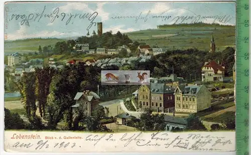 Lobenstein. Blick v.d. Gallenleite -1903 -Verlag: Louis Glaser, Dresden 1761,   Postkarte mit Frankatur, mit Stempel