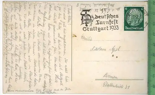 Gruß aus Stuttgart, Verlag: Fritz Schanbacher, Stuttgart, Postkarte mit Frankatur,  mit Stempel, STUTTGART 27.7.33