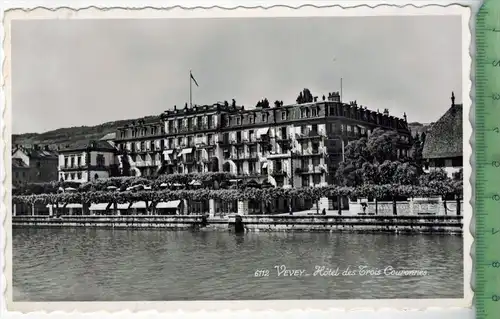 Vevey, Hotel des Trois Courronnes1952, Verlag: --------; Postkarte, Frankatur,  Stempel,      Maße: 14  x 9 cm