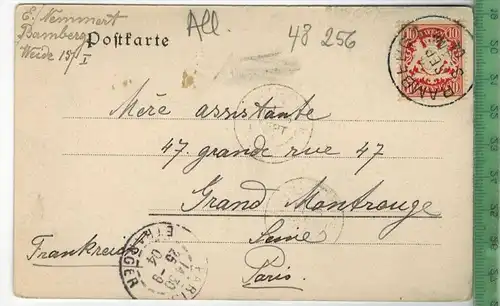 Bamberg, Alte Residenz Portal, 1904 Verlag: Römmler & Jenss, Dresden,  Postkarte, Frankatur,  Stempel