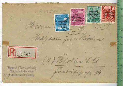 Brief, Einschreiben, Sowj. Zone, MiF.  1948MiNr. 193,40 Pf., 189, 20 Pf.,187, 16 Pf., 202A, 8 Pf. Brief, Maße: 16,5 x 11