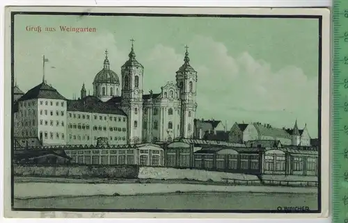 Gruß aus Weingarten, 1924, Verlag: -------, POSTKARTE, Frankatur,  Stempel, RAVENSBURG Nr.1, 24.OKT.24, Erhaltung: I-II,