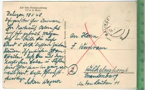 AUF DEM HOHENRECHBERG, 1948, Verlag: -----, POSTKARTE,  Erhaltung: I-II,
