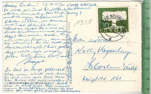 Bad Schwalbach 1957, Verlag: ---------, POSTKARTE, Frankatur,  Stempel, Erhaltung: I-II, Karte wird in Klarsichthülle