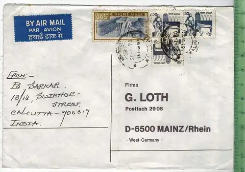Brief gelaufen, Calkutta-Mainz, mit MiF., Erhaltung  gut